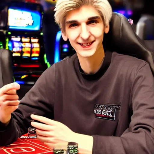 Image similar to handsome xqc gambling : : realistic : : 1 dslr : : 1 - - quality 2