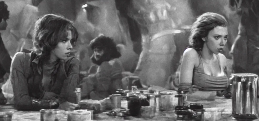 Image similar to a still of Scarlett Johansson in the cantina in Star Wars (1977)