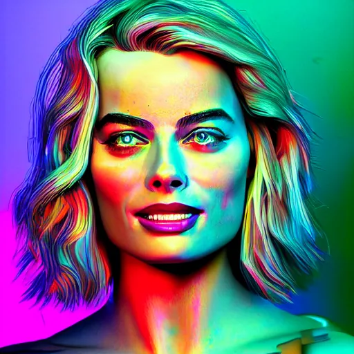 Image similar to 3 d neon art of margot robbie, hyper detailed, 3 d render, award winning