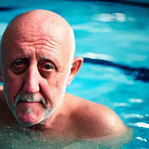 Prompt: mike ehrmantraut in a swimming pool, photography, 3 5 mm lens, 8 k,
