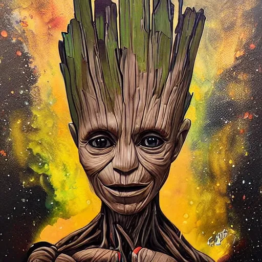 Image similar to portrait of Groot by Sandra Chevrier