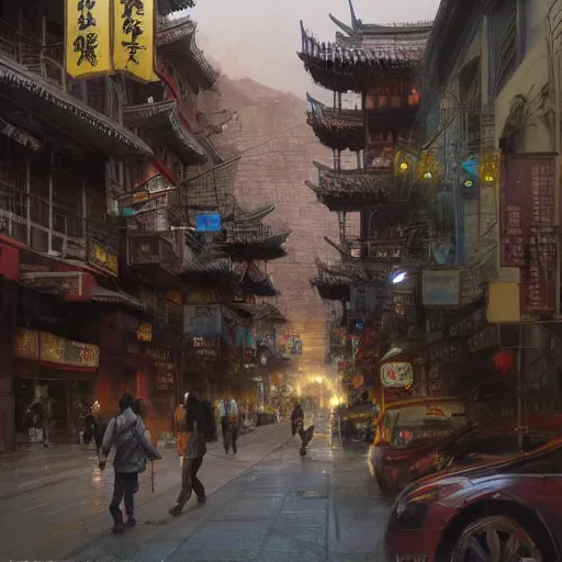 Prompt: concept art, chinatown of san francisco, by james gurney, greg rutkowski, john howe, artstation