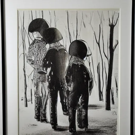 Image similar to painting by Harald Wiberg, Tomten, Viktor Rydberg, lithography, black and white