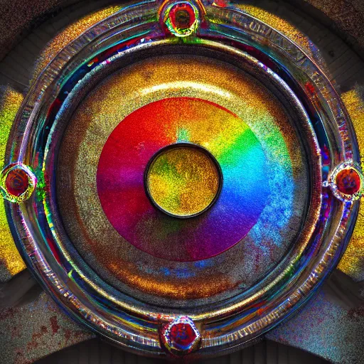 Image similar to still of rainbow ophanim, angel wings, wheel, mythological, 8 k, octane render, 3 5 mm, amazing details, beautiful composition