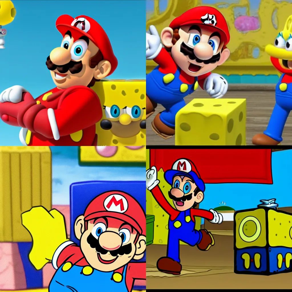 Prompt: Mario in Spongebob