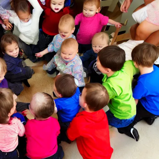 Prompt: mosh pit of infants at day care