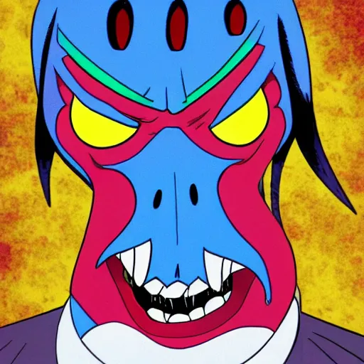 Prompt: sinister looking Blue Meanie from Yellow Submarine in the style of Spawn by Todd McFarlane