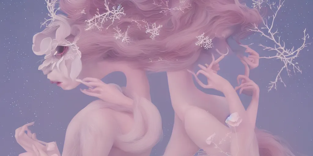 Prompt: breathtaking delicate winter creature by hsiao - ron cheng, pattern, bizarre compositions, exquisite detail, pastel colors, 8 k