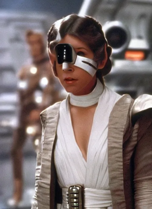 Image similar to Harrison Ford dressed as Princess Leia, photo from movie set