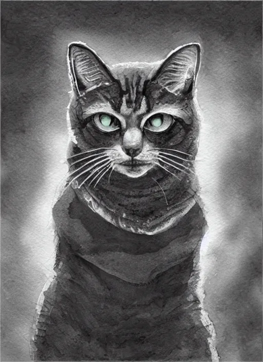 Image similar to portrait, A Grey philosopher cat thinks about life looking into the night sky, watercolor, dramatic lighting, cinematic, establishing shot, extremely high detail, foto realistic, cinematic lighting, pen and ink, intricate line drawings, by Yoshitaka Amano, Ruan Jia, Kentaro Miura, Artgerm, post processed, concept art, artstation, matte painting, style by eddie mendoza, raphael lacoste, alex ross