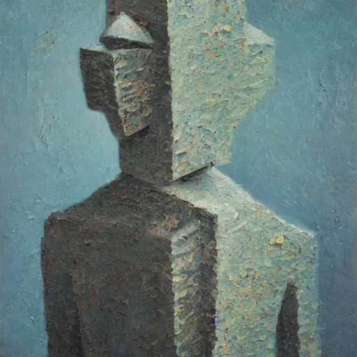 Image similar to an impasto melancholy painting by shaun tan of an abstract forgotten sculpture by the caretaker and ivan seal