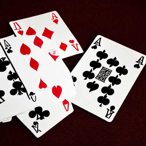 Prompt: beautiful ace of hearts playing card black color on casino table post denoised dynamic lighting cinematic grain