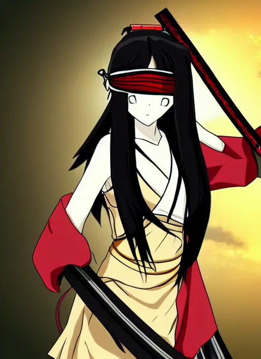 Image similar to anime beautiful samurai girl with blindfold, anime, samurai, anime style