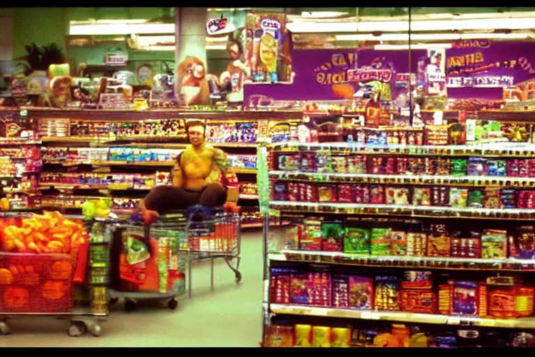 Image similar to grocery store iphone photograph with monkeybone, scene from monkeybone 2001