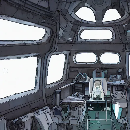 Prompt: Interior of a abandoned and derelict spaceship from the anime Girls' Last Tour written and illustrated by Tsukumizu , trending on artstation,, highly detailed , 4K , 3D