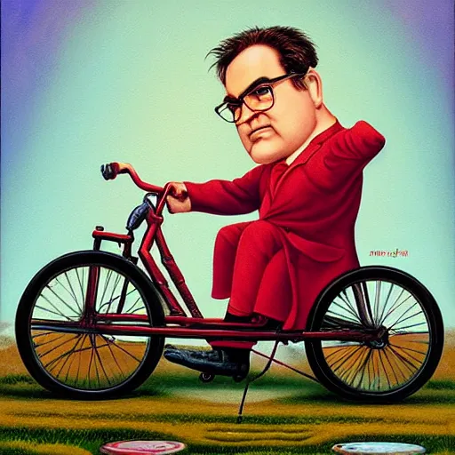 Image similar to Miles O'Brien on a tricycle, lowbrow painting by Mark Ryden