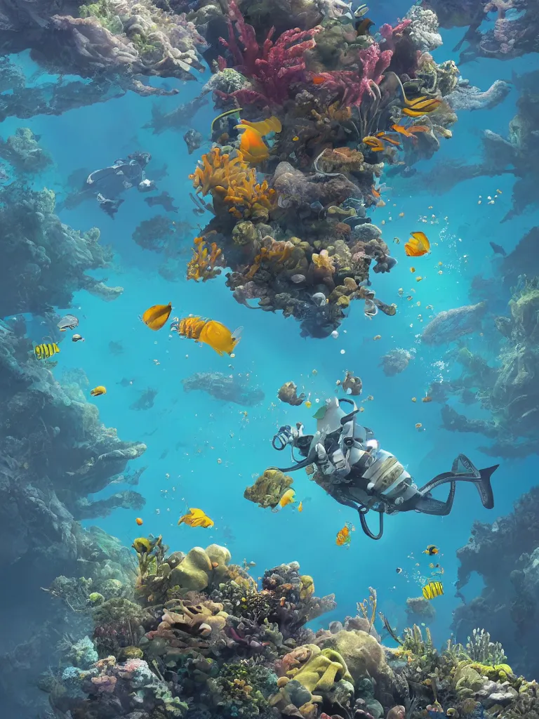 Image similar to scuba diving by disney concept artists, blunt borders, rule of thirds