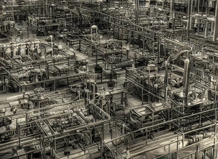 Image similar to Tilt shift photograph of a busy snake oil factory