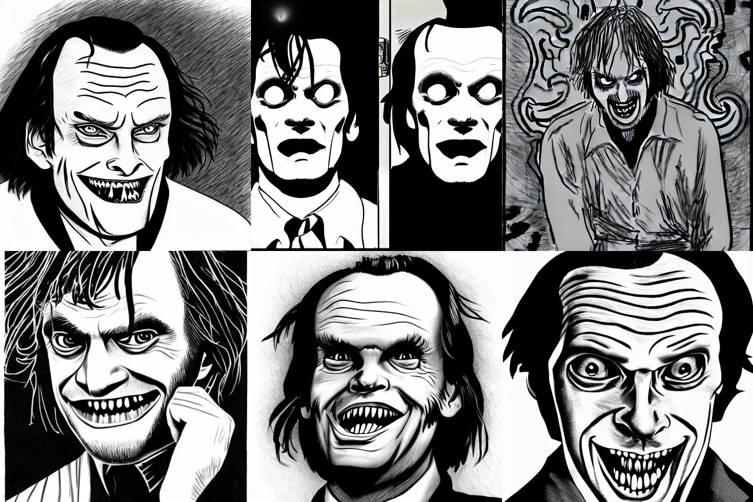 Prompt: jack torrance drawn in the style of junji ito