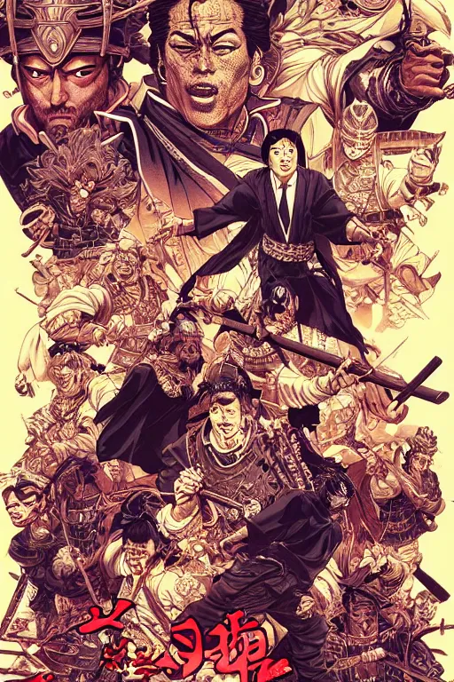 Image similar to poster of jordan belfort as a samurai, by yoichi hatakenaka, masamune shirow, josan gonzales and dan mumford, ayami kojima, takato yamamoto, barclay shaw, karol bak, yukito kishiro