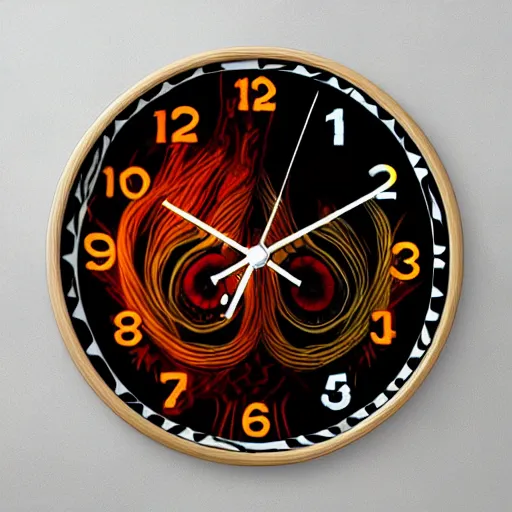 Prompt: a clock with eyes psychedelic rock album neon cover