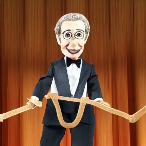 Image similar to puppeteer using marionette of a president in a podium