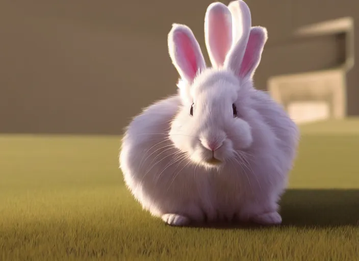 Image similar to The rabbit is a fluffy white bunny with big ears. It has a cute pink nose and black eyes. It looks like it's ready to hop around and have some fun! by Balaskas Christopher, 3D, CGSociety, unreal engine