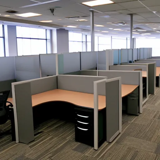 Image similar to empty office, empty cubicle, color photograph