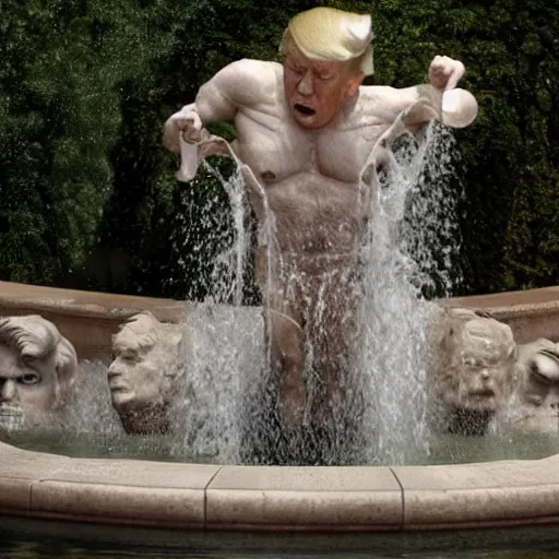 Prompt: photograph of Donald Trump coming out of the fountain of youth