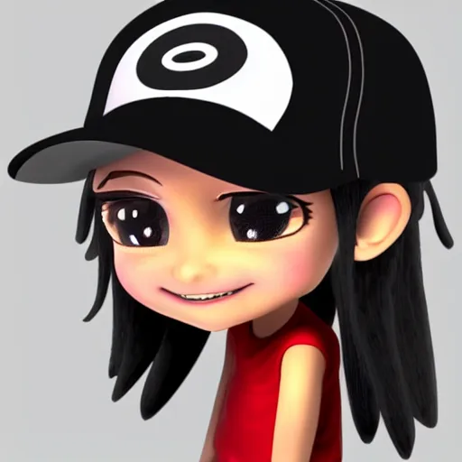 Image similar to profile pic of a chibi skater girl with a baseball cap 3 d render character art 8 k