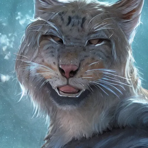 Prompt: close-up of a big cat looking like fantasy characters with cute faces live in its habitat, trending on artstation