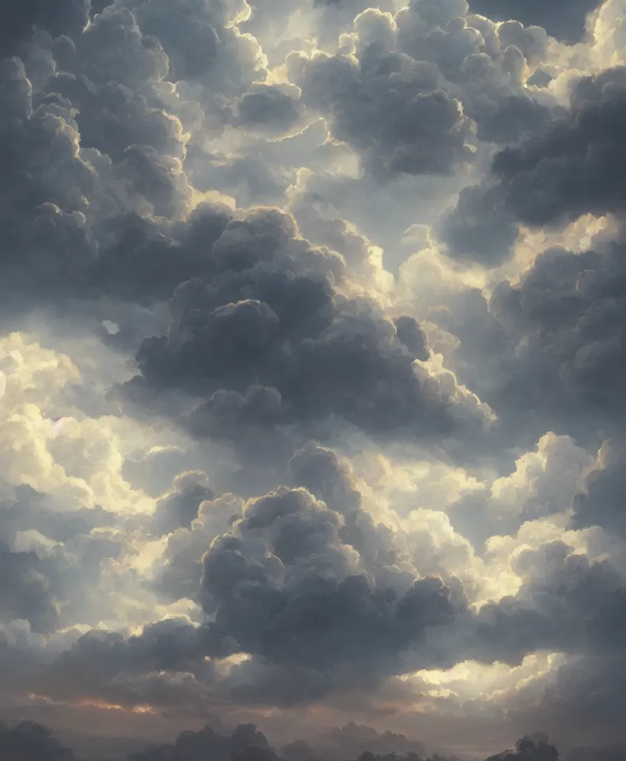 Image similar to hyper realistic clouds, illustrated by greg rutkowski, beautiful volumetric lighting, intricate, ultra detailed, photorealistic, trending on artstation, octane render, 8 k