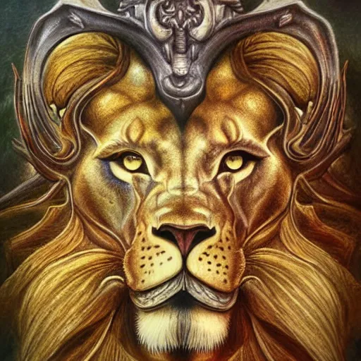 Image similar to detailed and sharp lion zodiac artwork, mystic style, detailed, 8 k, detailed, symmetrical, by brian froud