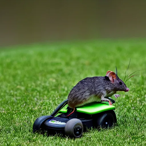 Image similar to a mouse pushing a lawnmower. Nature photography.