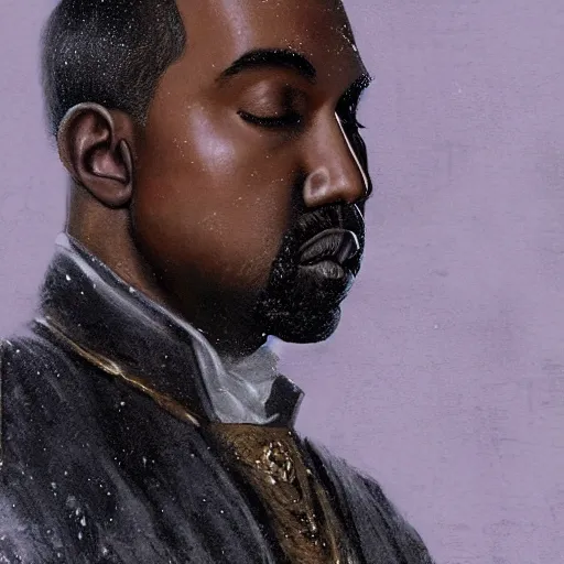 Image similar to Portrait of Kanye West as emperor napoleon, amazing splashscreen artwork, splash art, head slightly tilted, natural light, elegant, intricate, fantasy, atmospheric lighting, cinematic, matte painting, by Greg rutkowski