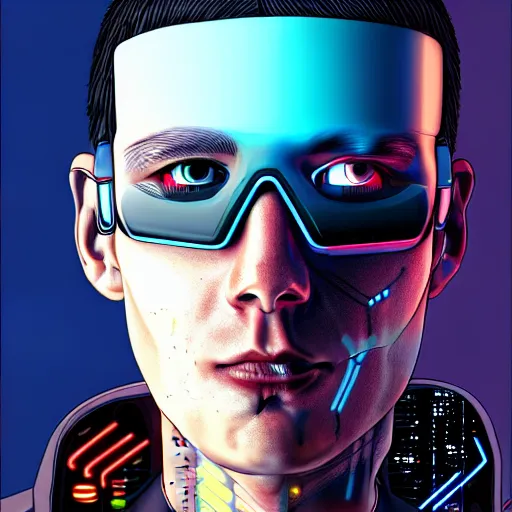 Prompt: realistic portrait of a cyberpunk man, realistic, detailed,