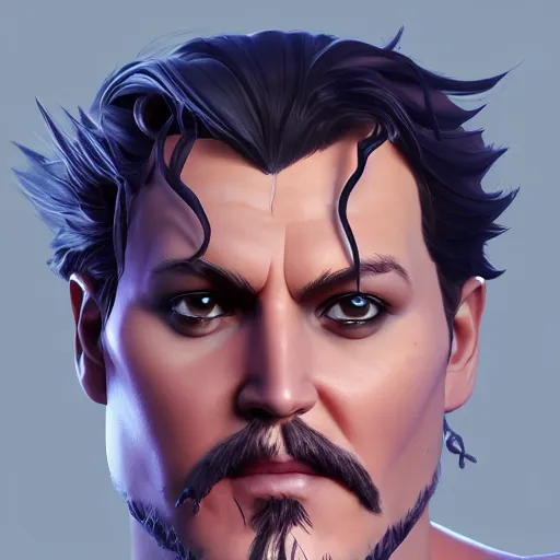 Image similar to Portrait of Johny Depp as Heracles the greek demigod, mattepainting concept Blizzard pixar maya engine on stylized background splash comics global illumination lighting artstation lois van baarle, ilya kuvshinov, rossdraws