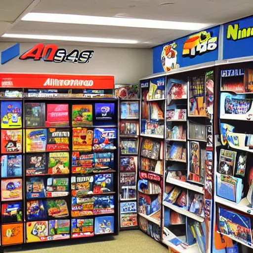 Prompt: a faint memory of playing nintendo 6 4 games at a kiosk in the video game section of a sears in 1 9 9 8