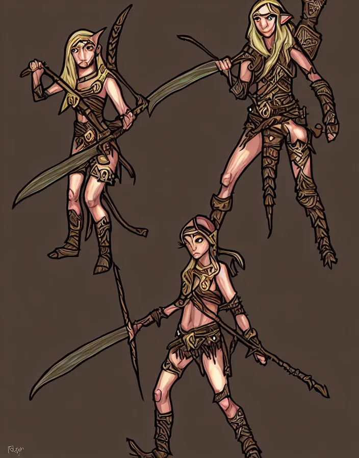 Image similar to super epically realized digital art depicting an elf huntress, inspired by old roguelikes.