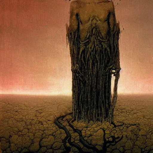 Image similar to paralyzed sleep beksinski, eldritch, apocalypse, creepy creature, horror spooky