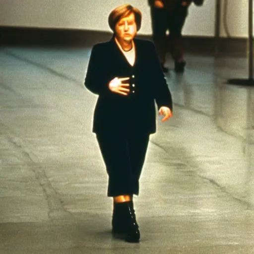 Image similar to angela merkel starring in the movie the matrix, 1999