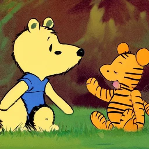 Image similar to Calvin and Hobbes in the style of Winnie the Pooh