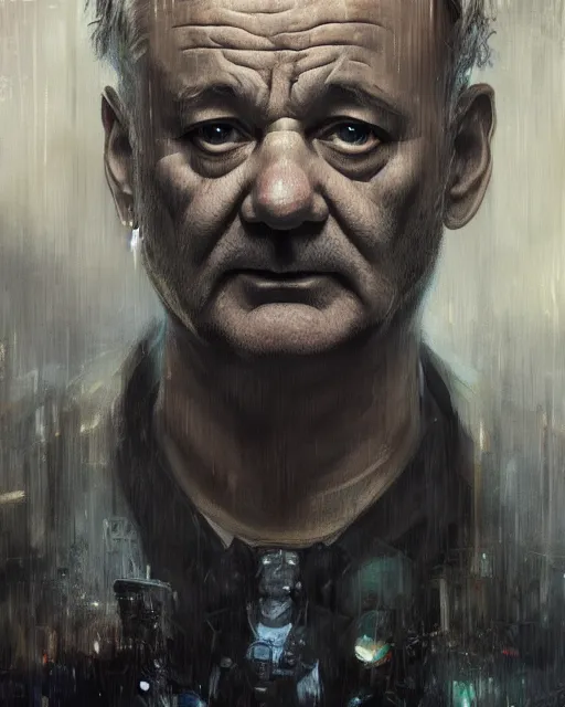 Image similar to bill murray, hyperrealistic portrait, bladerunner street, art of elysium by jeremy mann and alphonse mucha, fantasy art, photo realistic, dynamic lighting, artstation, poster, volumetric lighting, very detailed face, 4 k, award winning