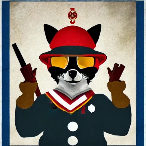 Image similar to fox animal dressed as a soldier in the style of a patriotic propaganda poster