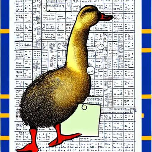 Image similar to a duck doing a crossword puzzle in the style of a new yorker cartoon