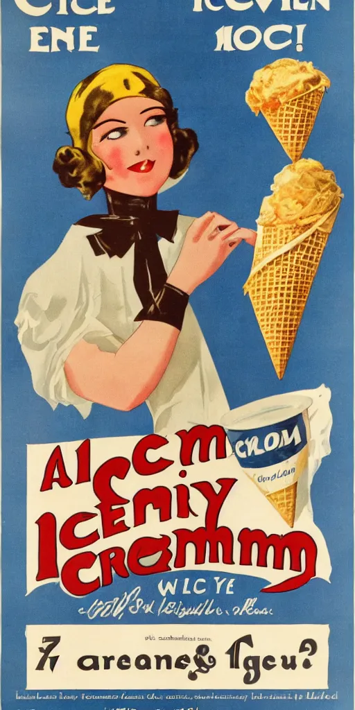 Prompt: a 1 9 2 0 s poster advertising ice cream