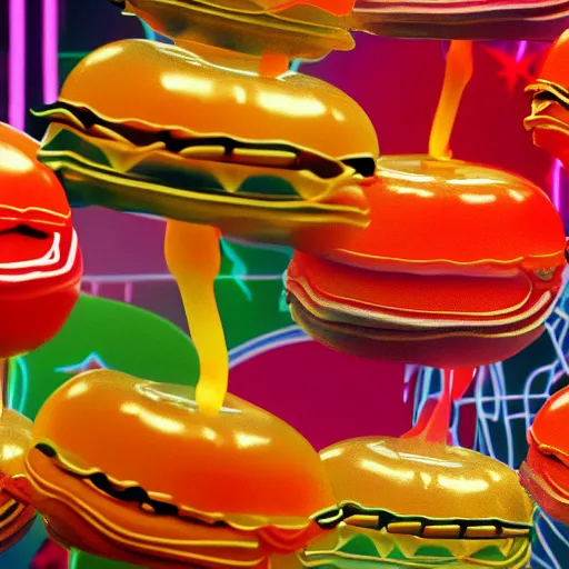 Image similar to hamburger mix jellyfish, cg, 8 k, sharp focus, style by andy warhol