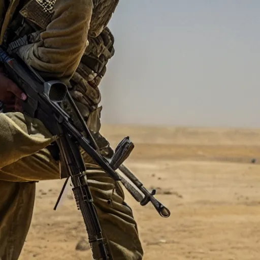 Image similar to kurdish ypg sniper in a movie directed by christopher nolan, movie still frame, promotional image, imax 7 0 mm footage, 8 k uhd