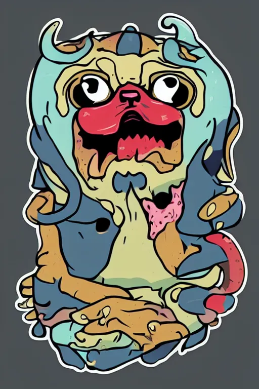 Image similar to demon pug eating flesh. art by samantha mash, sticker, colorful, illustration, highly detailed, simple, smooth and clean vector curves, no jagged lines, vector art, smooth