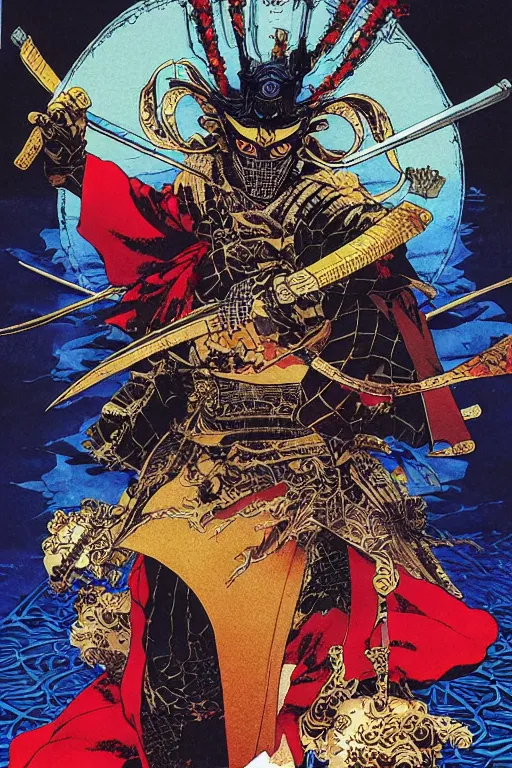 Image similar to poster of giancarlo esposito as a samurai, by yoichi hatakenaka, masamune shirow, josan gonzales and dan mumford, ayami kojima, takato yamamoto, barclay shaw, karol bak, yukito kishiro